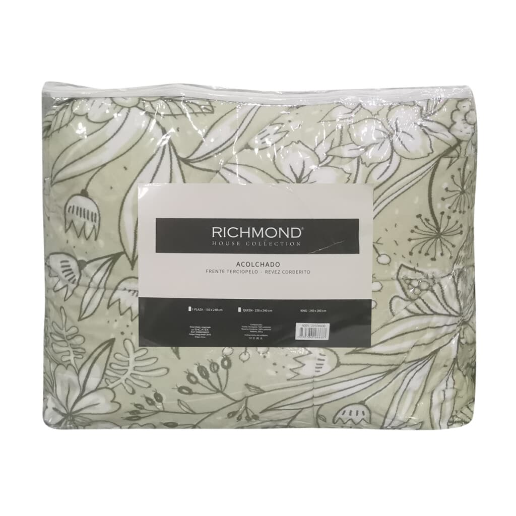 Acolchado Queen Size Terciopelo con Corderito Richmond 220 x 240 cm - VERDE - 2