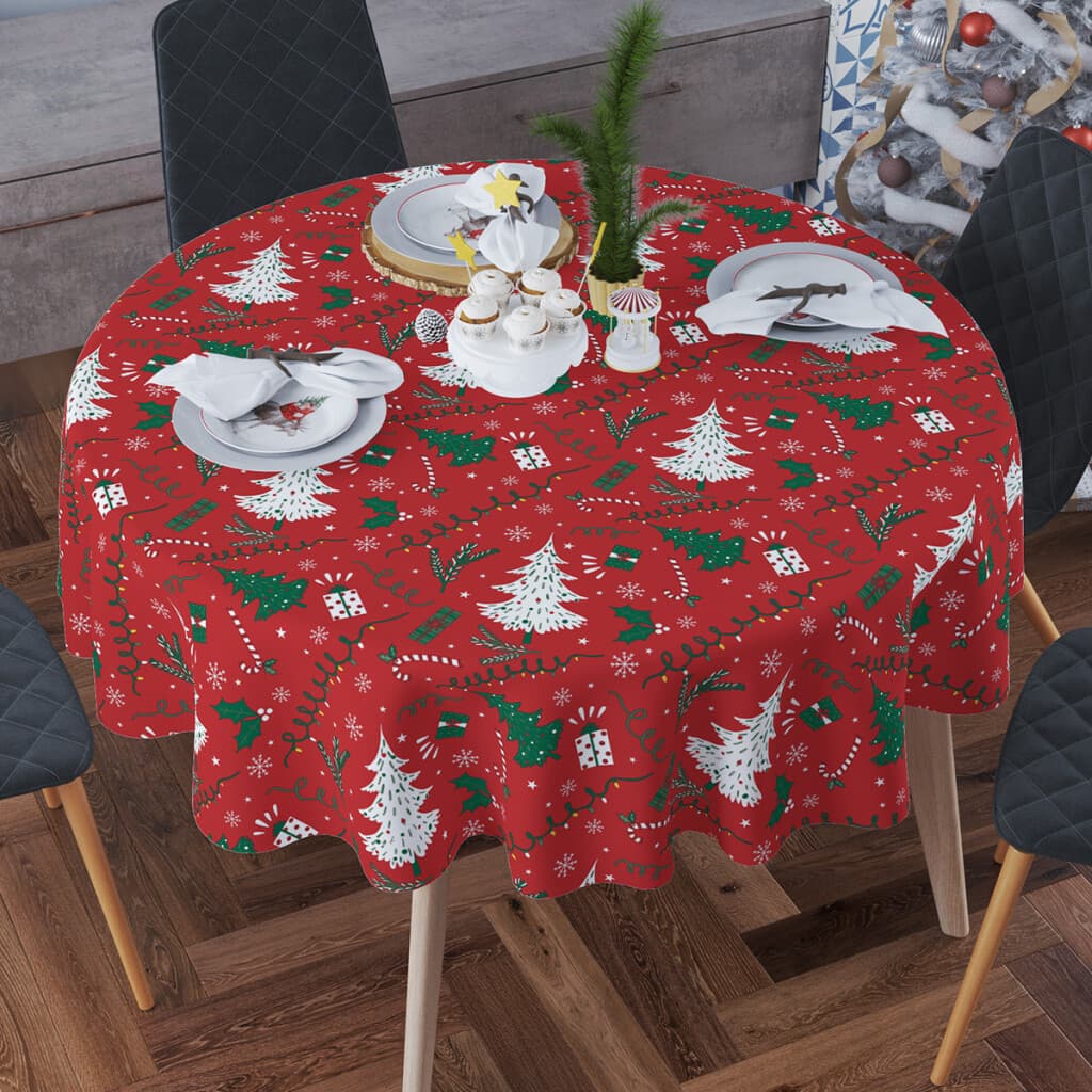 Mantel Bukara Peva Redondo 160 cm - Navidad Árbol Rojo - 1