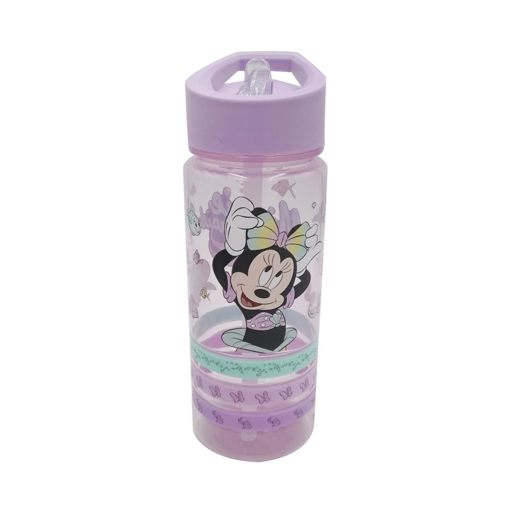 Botella Plástica con Pajita Minnie 500 ml + 3 Pulseras Goma - 1