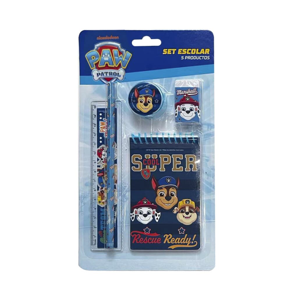 Set x 5 Útiles Escolares con Libreta de Rulo Paw Patrol - AZUL - 1