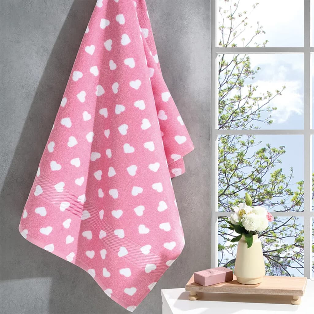 Toalla de Mano Estampada Prisma 100% Algodón 50 x 80 cm - Rosa / Corazón Blanco - 1