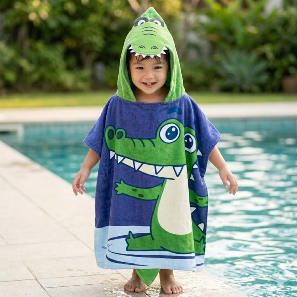 Bata Poncho con Forma Infantil Varios Diseños 100% Algodón 60 x 60 cm - COCODRILO - 1