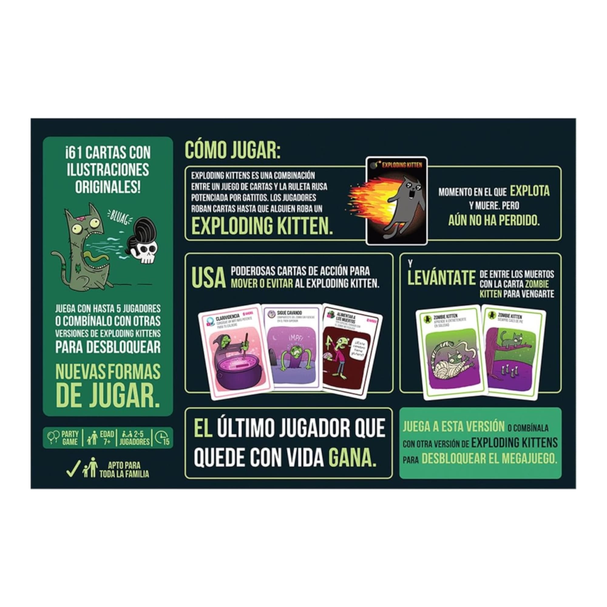 Juego De Mesa Asmodee Exploding Kittens Zombie Kittens +7 - 6